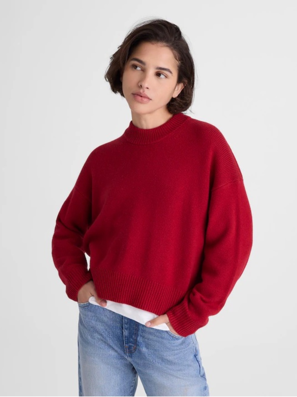 Madewell SoftWool Boxy Crewneck Sweater in chili pepper red size medium NEW